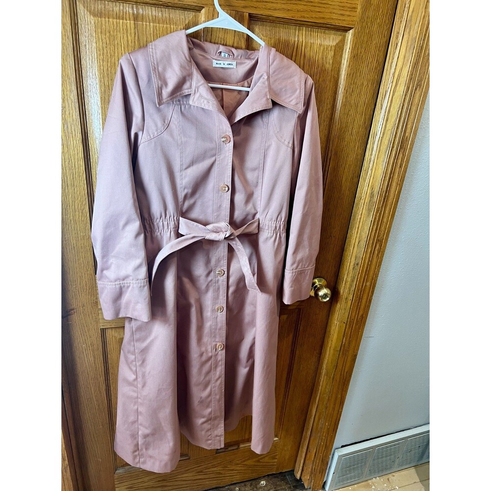 Vtg Women's Belted Trench Dress Coat 1960 Blush Pink Made In Korea Size 11 Small